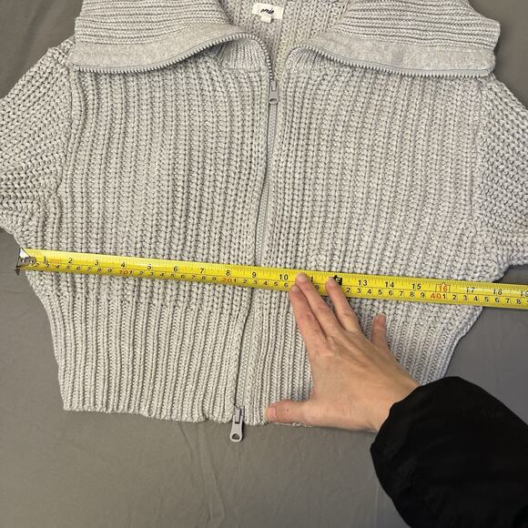 Aerie Double Zip Size Medium Gray Cropped Cardigan Loose Fit Chunky Knit Sweater - Picture 7 of 8